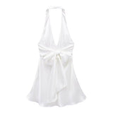 Fongt Women's Clothing 2025 Spring New Silk-Sense Texture Hanging Neck-Deck Bow Tie With Mini-Coat