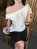Fongt Does Not Return] Xixi Summer Slanted Collar With Small Shirt Chiffic Short-Sleeved T-Shirt Top Female 89340
