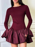 Ruffled Patchwork Long Sleeve Mini Dress-Outfit