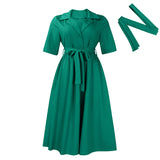 Fongt Women's Dress 2025 Summer Short-Sleeved Suit Tie With Solid Color Large African Dress
