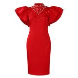 Fongt Women's 2025 New Fashion Sexy Sexy Leaf Sleeve Clam Party Dinner Dresses African Dresses