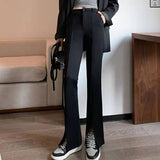 Fongt High Waist Slit Micro Bell Bottom Pants Children Autumn Thin Casual Pendant Feeling Floor Pants Straight Suit Pants-Outfit