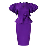 Fongt Women's Fashion Elegant Lotus Leaf Side Dress Women's Dress African Dress
