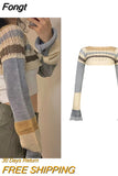 Y2K Vintage Striped Knitted Cropped Sweater Women Harajuku Hollow Out Patchwork Pullover Korean Fashion Casual
