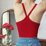 Sexy Letter Embroidery Slim Strap One-Piece Top Female 2024 Summer New Bottom Top-Outfit