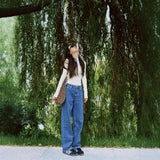 Fongt Dark Blue Straight Jeans Women Summer Thin Small Tall Waist Display Thin-Legged Long Pants