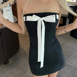 Black Tube White Bow Mini Dress-Outfit