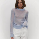 Fongt Spring And Summer New Thin Sweater Hoodie Women's Round Collar Perspective Basic Knitwear Candy Color