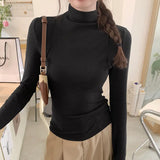 High-Collar Slim Long-Sleeved T-Shirt Female Chunqiu New Style Slim Undershirt With Chic