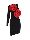 Fashion Design Dress Women 2025 Spring New Three-Dimensional Flowers Splicing High Sense Asymmetry Short Dress