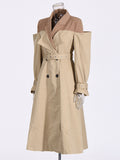 Temperament British Windwear Woman 2025 Summer New Splicing Color Design Fake Two Suit Collar Coat