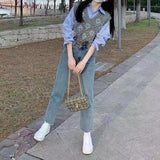 Fongt Red Sweater Vest Female V Neck Fold Wear Loose Design Sense Niche Head Knit Horse Clip Vest Jacket Ins Tide-Outfit