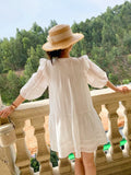Fongt New White French Dress Holiday Style Bubble Sleeve Short Skirt Girl Fairy Korean Small Man
