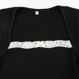 French Lace Trim Splice Slim Long Sleeve Tee-Outfit