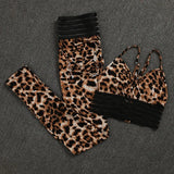 Sexy Gym Tracksuit Women Leopard Printed Skinny Fitness Two Piece Set Outfits Running Training Workout