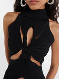 Fongt Hot Girl Hipster Wind 2024 New Standing Collar Sleeveless Personality Hollow Out Design Slim Irregular Vest-Outfit