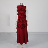 Spring 2025 New Fashion Sexy Sleeveless Three-Dimensional Flower Splicing Design Slimming Long