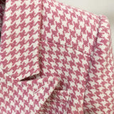 QUALITY Winter 2023 Fashion Designer Overcoat Women's Hourglass Double Breasted Pink Houndstooth Wool Long