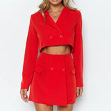 Temperament Slim Navel Small Suit Skirt Two-piece Skirt Ladies Short Coat + Suit Hip Slim Fit Jacket High Waist Skirt