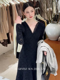 Fongt Xixi 13 Line 2025 Autumn White Standard Temperament Lace Knitted Dress Showing Thin High Waist Long Dress 88457