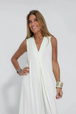 Fongt Summer New Fashion V-Neck Sleeveless Loose Thin Simple Solid Color Long
