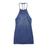 Fongt Summer New Women's Sleeveless Body Sexny-Backed Neck Denim Dress