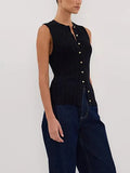 Fongt Summer Sleeveless Single-Button Clasp Knit Small Cardigan New Tight Vest