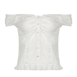 Fongt Small Fragrant Pure Girl Bubble Sleeve Strapped With Wood Ear Age Reduction Netcloak Umbilly Short-Sleeved Top