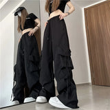 Fongt Pants Female Summer 2024 New Straight Leg Drop Feeling Wide Leg Cargo Pants High Waist Show Slim