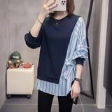 Casual Spliced Asymmetrical Sweatshirts Women's Clothing 2023 Spring Autumn Round Neck Chic All-match Drawstring Jumpers-Outfit
