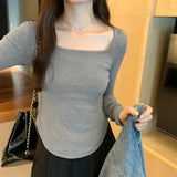 Sense Small Square Collar Long-Sleeved T-Shirt Women's Autumn New Slim And Slim Underwear With Thread Bottom-Outfit