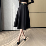 Skirt Female 2024 New High Waist Suit Skirt Splsplicing Splicing Crotch Show Thin Long Skirt-Outfit