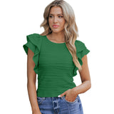 Fongt Texture Lotus Side Short-Sleeved T-Shirt Women 2025 Casual Round Collar T-Shirt Women