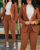 2PCS Pants Set Women Business Office Sets For Ladies Elegant Outfits Lapel Collar Fashion Blazer Suit Jacket and Pants