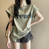 Fongt New Net Red Ins Super Fire Show Thin Shoulder Sweet Cool Short-Sleeved T-Shirt Loose Female Summer Student Coat