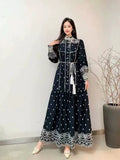 Fongt Retro Elegant Dress Women's New French Heavy Industry Embroidered Collar Lantern Sleeves Large Swing Dress