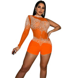 New Fashion Sexy Tight Nightclub Single Sleeve Mesh Perspective Jumpsuit Woman-Outfit
