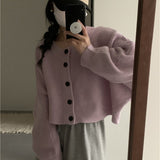 Fongt Neck Single Breasted Bat Sleeve Knit Cardigan Female 2024 Autumn Loose Lazy Gentle Wind Short Sweater Coat-Outfit