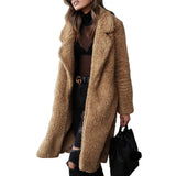 Fongt Women's Autumn And Winter Long Sleeves Collar Double-Sided Lady Plush Coat Long Coat Lamb Velvet Coat
