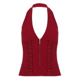 Fongt With The Same Strap To The Waist Hanging Neck Deep V-Neck Vest Sexy Hottie Thin Short Repair Top