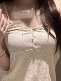 Women Beige Floral Printed Front Buttons Short Camis 2023 Summer Vintage Sleeveless Female Tops Chic-Outfit