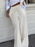 Basic Solid Color Drawstring Straight Leg Pants-Outfit