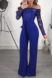 Dress Women's Casual Lace Off-neck Wide-leg Color
