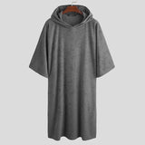 Bathrobes Homewear Hooded Half Sleeve Leisure Towel Robes Comfortable Solid Mens Nightgown Bathrobes Poncho INCERUN S-5XL