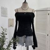 Real Shooting Of Waste Soil Wind Word Leakage Collar Collar Collar To Make Old Hole Sling Knitted Shirt With Short Sweater