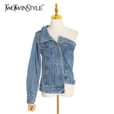 Asymmetrical Jacket For Women One Shoulder Long Sleeve Lapel Collar Irregular Hem Coat For Women Spring Fashion