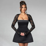 Lace Long Sleeve Mini Dress-Outfit