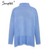 Casual half turtleneck knitted pullover Loose side split