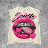 Fongt Spring And Summer New Popular Round Neck Vest Mouth 69 Neck And Shoulder Point To Do Printing