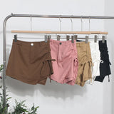 Real Shooting Babes Style Design Side Draw Rope Sexy High-Waisted Hip Skirt Irregular Elastic Short Skirt